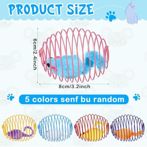 Jecery 5 Pcs Cat Toys Spring,Mouse,Multicolor - Image 2