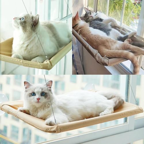 Khaki Cat Window Hammock Perch Cat Safety Sunny Bed with Durable Heavy Duty - Image 4