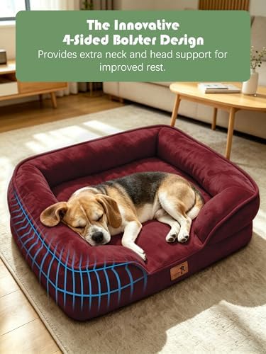 Spotted Play Orthopedic Dog Bed with Sides - Sofa Beds for Medium Dogs, Supportive Foam Pet Couch Bed with Washable Removable Cover, Waterproof Lining and Non-Slip Bottom, Burgundy - M - Image 5