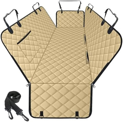 NECKORY Waterproof Dog Car Seat Cover for Back Seat - Durable, Scratch Proof Pet Hammock with Nonslip Design & Storage Pockets, Fits Cars, SUVs, Trucks - L, Khaki/Black by NECKORY