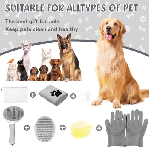 Dog Grooming Kit for Shedding – 8-Piece Pet Grooming Supplies with Deshedding Brush, Bath Gloves, Towels & Silicone Toothbrush | Ideal for Dogs, Cats, Small and Large Pets (Gray) - Image 7