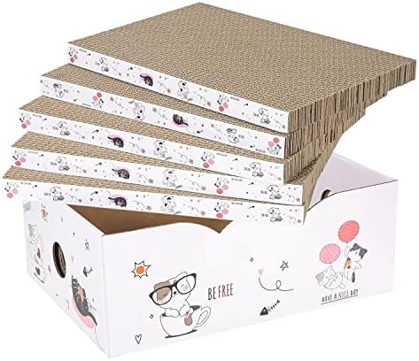 5 Packs in 1 Cat Scratch Pad with Box, Cat Scratcher Cardboard,Reversible,Durable Recyclable Cardboard, Suitable for Cats to Rest, Grind Claws and Play with Scratch Box by Catinarla