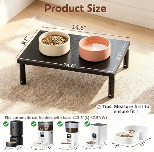 OPNICE Adjustable Cat Food Stand, Elevated Cat Feeder Stand with 4 Height Settings, Automatic Cat Feeder & Tradition Bowls, Raised Pet Feeding Table Station for Cats & Small Dogs, Waterproof Wood - Image 2