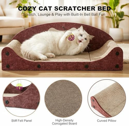 26" Cat Scratcher Bed, Large Scratcher Couch for Indoor Cats, Cardboard Scratcher Sofa, Durable Scratch Pad with Ball, Furniture Protector (Brown, Large) - Image 4