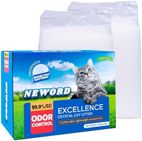 NEWORD Non-Clumping Crystals Cat Litter, Superior Odor Control Silica Gel Litter, Low Tracking & Dust-Free, Soft-On-Paws, Unscented, 14 lbs (2 Packs of 7lb Bags) by NEWORD