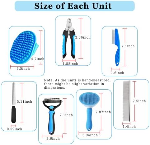7PCS Dog Grooming Brush Kit for Shedding and Matted Fur, Self-Cleaning Slicker Brush with Undercoat Rake, Flea Comb for Long-Haired Pets, Blue - Image 5
