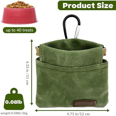Dog Treat Pouch, Portable Auto Closing Dog Training Treat Bag with Carabiner, Hands Free Pocket Sized Snack Reward Pouch for Puppy Walking Travel Outdoor Use, Green - Image 2