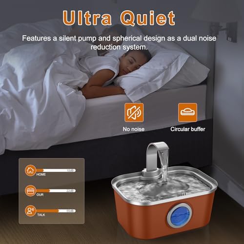 Bobo&Dragon Automatic Stainless Steel Water Fountain for Cat & Dog in Amber Orange 124oz/3.5L Quiet Faucet Flow Water Dispenser, Fresh Filtered Hydration, Easy Clean, Leak-Proof for Indoor Pets - Image 4