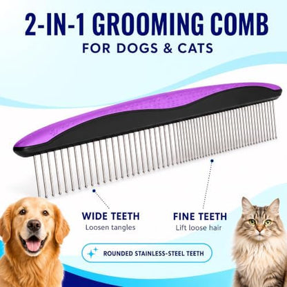 Pat Your Pet Deshedding Brush & Metal Comb Grooming Combo for Cats & Dogs - Image 3