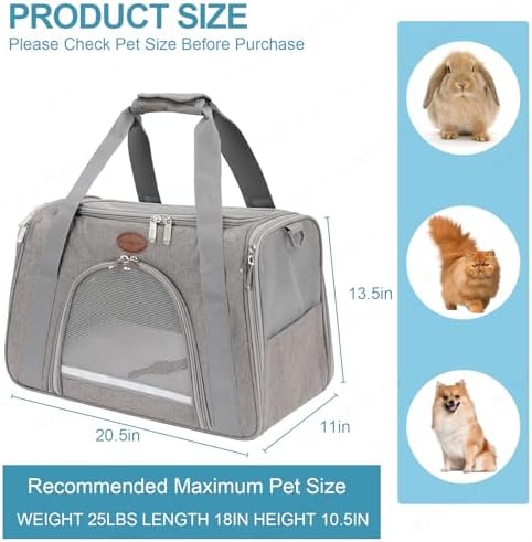 Cat Carrier Dog Carrier Pet Carriers for Medium Small Cats Dogs Puppies up to 25 Lbs,TSA Airline Approved Small Dog Cat Carriers Soft Sided,Collapsible Travel Puppy Carrier (Grey, Large) - Image 5