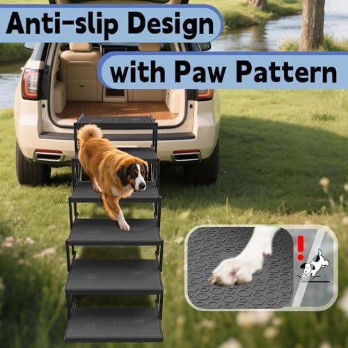 Dog Steps for Car & SUV – 6-Step Foldable Pet Stairs for Large Dogs, Non-Slip Heavy-Duty Plastic Dog Stairs, Lightweight & Portable Vehicle Access, Great Alternative to Pet Ramp for Truck - Image 3