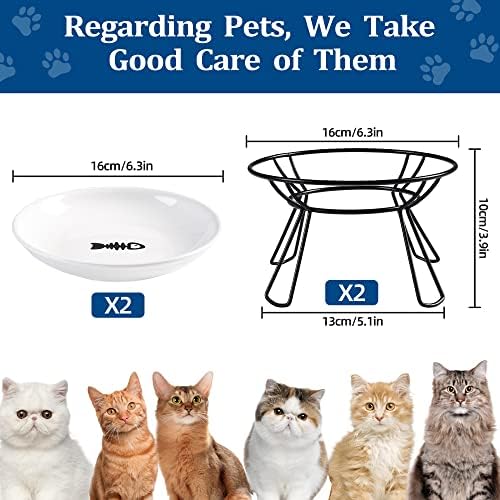 Cat Bowls, Elevated Bowl, Raised Ceramic Dish with Metal Stand, Pet Water or Food Feeding Station for Indoor Cats, Kitten, Puppies and Small Dogs(2 Pack) - Image 4