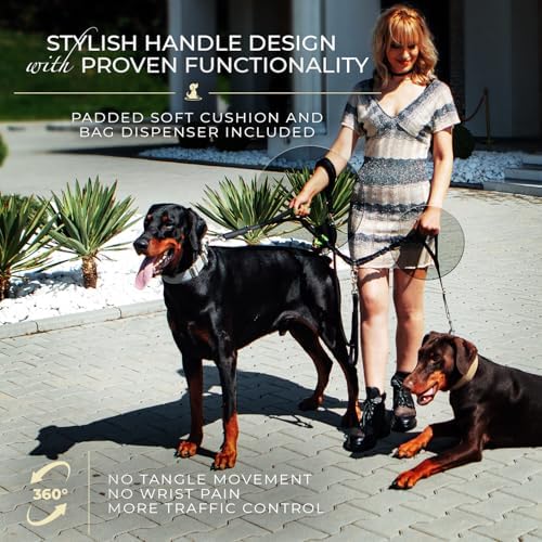 Premium Double Leash for Two Dogs, Medium & Large Breeds, Black - Image 4