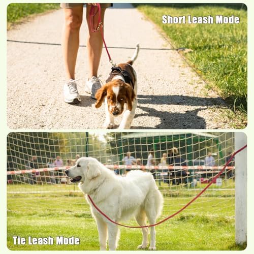 LWBMG Multi Function Leather Dog Leash - 8ft Genuine Leather Hands Free Double Ended Dog Training Leash for Small Medium Dogs - Red - Image 6