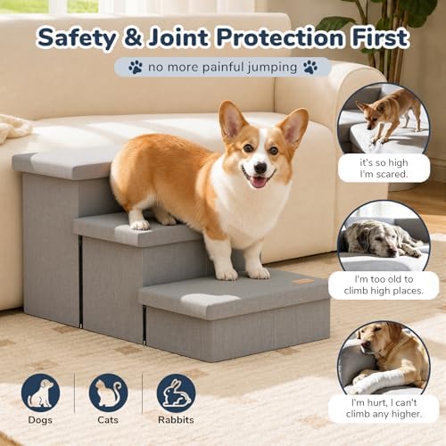 3-Step Dog Stairs for Large Dogs with Storage 18" H, Light Grey - Image 6