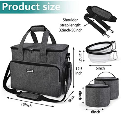BAGLHER Dog Travel Bag, Airline Approved Pet Tote Organizer with Multi-Function Pockets, 2 X Food Storage Containers and 2 X Collapsible Bowls, Perfect Weekend Pet Travel Set for Dog, Cat Grey - Image 3