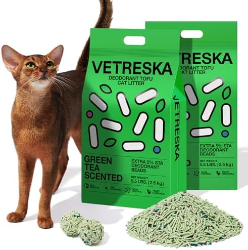 VETRESKA Tofu Cat Litter, Odor Control, Greentea 5.5lb×2bags by VETRESKA