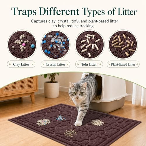 Yimobra Cat Litter Mat, Waterproof Litter Trapping Mat, 47x36, Dark Coffee - Image 2