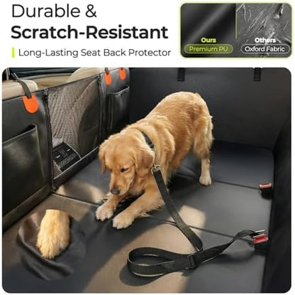 Back Seat Extender for Dogs, Hard Bottom Dog Car Seat Cover for Back Seat, Upgraded Waterproof PU Leather, Easy to Clean, Anti-Scratch & Durable Dog Hammock for Car and SUV, Holds 400lbs, Black - Image 3