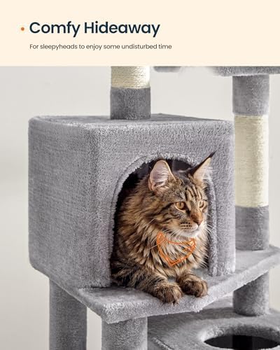 SONGMICS HOME Cat Tree for Indoor Cats, Multi-Level Cat Tower with Sisal Scratching Posts, Hammock and Condo, Light Gray - Image 5