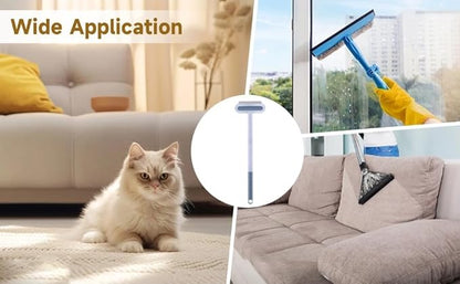 OMISTAR 2 Pcs 23.6 Inch Pet Hair Removal Tool, 4-in-1 Multifunctional Fur Cleaner with Extendable Handle, Reusable Dog Cat Hair Remover Brush for Furniture, Carpet, Couch, Bedding & Car Interiors