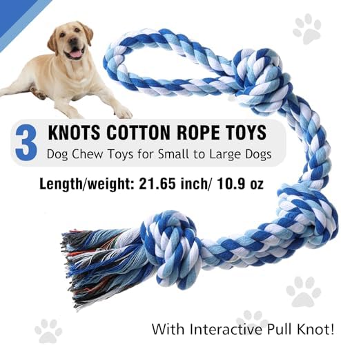 XIGOU Dog Rope Toys Indestructible Dog Toys, Dog Chew Toys for Aggressive Chewers, Tough Puppy Teething Chew Toys for Boredom, Dental Cleaning Tug of War Dog Toy, Great for Small to Large Breed, Blue - Image 2