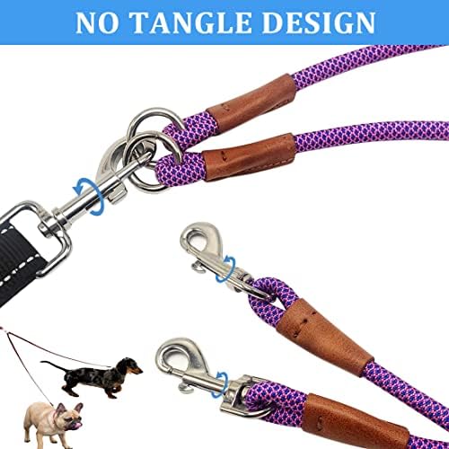 8 FT Double Dog Leash, 2 Way Mulitiple Dog Leash Detachable No Tangle with Soft Padded Handle, 1/4" Rope Dual Lead for 2 Dogs Outdoor Walking (Pink Blue) - Image 2