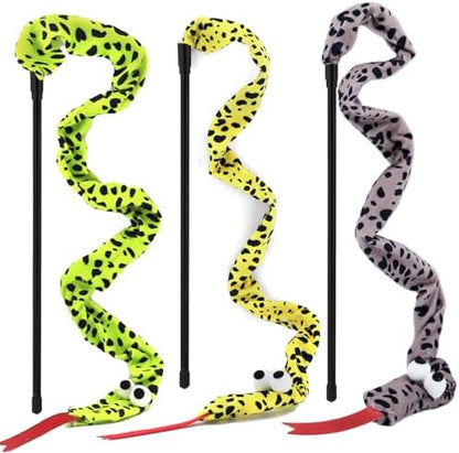 Interactive Cat Toy Wand with Catnip Mouse, Cat Teaser Wand Rainbow String for Bored Indoor Adult Cats and Kittens (3 Pack Snake) by URMYONLY