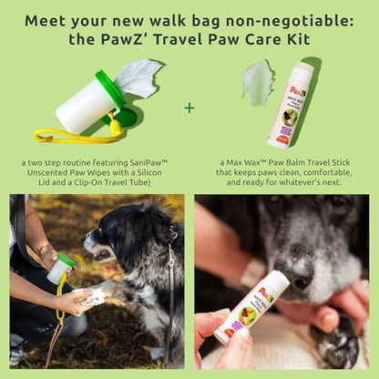 PawZ Travel Wax & Wipe Kit – Dog Paw Wipes Unscented (Clip-On Travel Tube) + Paw Balm Stick for Dogs, Clean, Moisturize & Protect Dog Paws, Mess-Free On-the-Go Paw Cleaning Kit - Image 2
