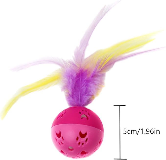 BeeSpring Cat Balls Interactive Cat Toy Feather Balls with Loud Bell Inside (2Pcs Red)