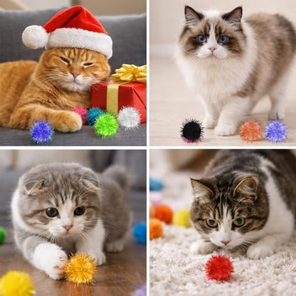 100 Pcs Cat Pom Pom Balls, 1 Inch Cat Toy Sparkle Balls Soft Interactive Cats Puff Ball Toys for Indoor Exercise Playing Entertainment and Crafts (Multicolor) - Image 5