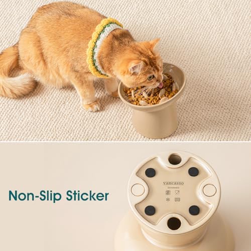 vancasso Ceramic Slow Feeder Cat Bowl, 6.25 Inch Elevated Cat Slow Feeder Bowl, Anti Vomiting for Dry and Wet Food, Brown - Image 6