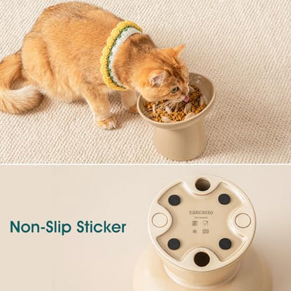 vancasso Ceramic Slow Feeder Cat Bowl, 6.25 Inch Elevated Cat Slow Feeder Bowl, Anti Vomiting for Dry and Wet Food, Brown - Image 6