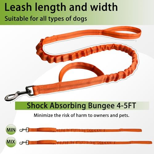 FOVRLZSE Bungee Dog Leash, Reflective Shock Absorbing, 4FT–5FT,Orange - Image 4