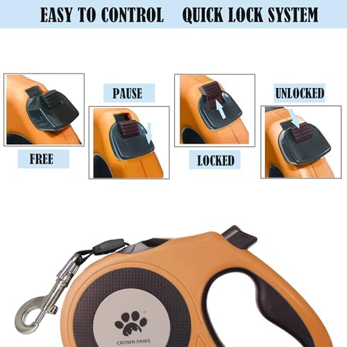 16 ft Retractable Dog Leash for Extra Large Dogs up to 130 lbs,Tangle-Free Nylon Tape,Orange Dan24 XL - Image 7