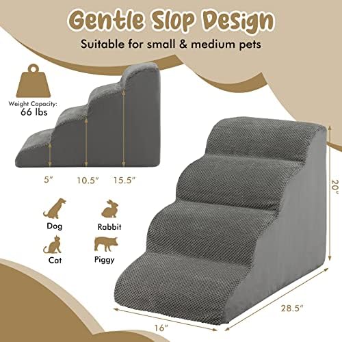 Giantex Dog Ramp Stairs for Bed, 4 Tiers Foam Pet Steps for Small Dogs Puppy Cats Older, Washable Cover, High Density Foam, Non-Slip Stairs for Dogs to Get on Bed Sofa (Gray, 4 Steps) - Image 7