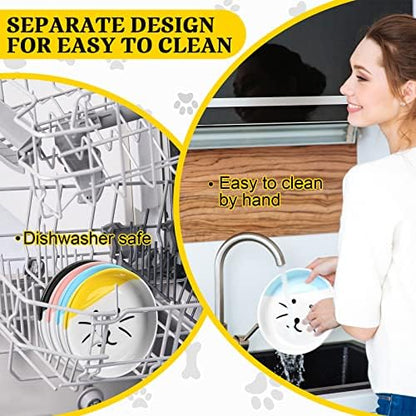 Sunnyray Cat Feeder, 4 Pcs Elevated Ceramic Cat Bowls with Metal Stand, Whisker Friendly, Anti Vomit, Dishwasher Safe, for Dog Pet (Multicolor) - Image 5