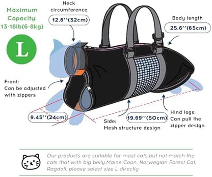 Cinf Cat Nail Clipping Cleaning Grooming Restraint Bag (Free Muzzle) Set No Scratching Biting for Bathing Nail Trimming Injecting Examining(Black,L) - Image 7
