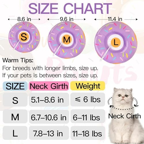Cat Cone Collar Soft, Cute Cat Donut Collar After Surgery, Adjustable Kitten Recovery Cones to Stop Licking, Lightweight Neck Elizabethan Collars for Cats Kittens (Purple, Large) - Image 2