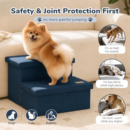 2-Step Wide Dog Stairs with Storage 11" H, Non-Slip Sturdy Pet Steps for Couch Chair, Dog Steps for Small/Medium Old Dogs, Cats, Rabbits Up to 150lbs, Foldable Cat Puppy Stairs for Car, Navy - Image 4