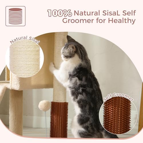 Cat Tree with 20x13”Large Bed 28”Cat Scratching Tower -Beige - Image 5