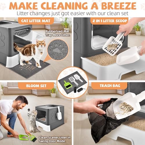 Covered Cat Litter Box, Extra Large Drawer Design with Dual Entry,Dark Grey - Image 6