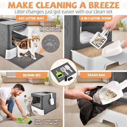 Covered Cat Litter Box, Extra Large Drawer Design with Dual Entry,Dark Grey - Image 6