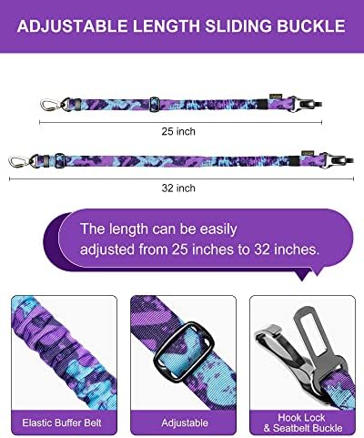 Hotsky Dog Seat Belt, Adjustable Safety Seatbelt 3-in-1 Car Harness for Dogs in Car Nylon Elastic Bungee Buffer Tether with Clip Hook Latch Buckle Swivel Zinc Alloy Carabiner(Purple Camo) - Image 4
