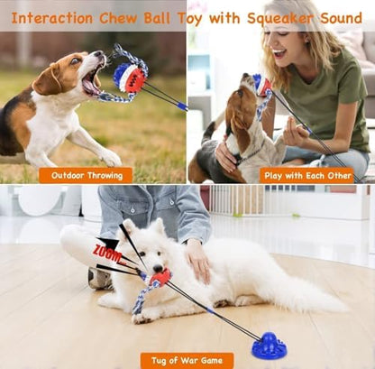 Suction Cup Dog Toy for Aggressive Chewers，Dog Rope Ball Interactive Tug of War Toy, Puppy Tug Toy Squeaky Ball Puzzle Toys for Teeth Cleaning Toys for Small Medium Large Dog - Image 7