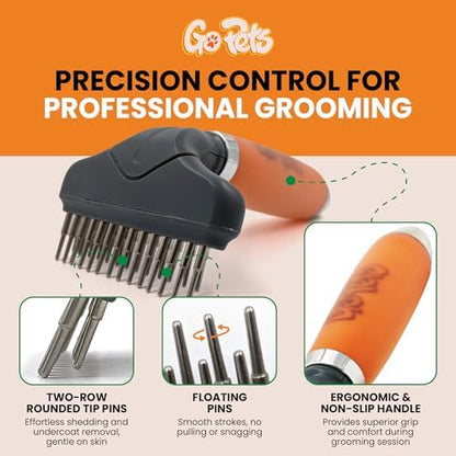 GoPets Double Row Dematting Rake Undercoat Deshedding Tool for Dogs & Cats - Image 3