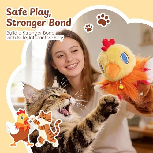 Cat Wrestling Glove, 22 inch Cat Puppet Wrestler with 3 Catnip Pouches & 3 Layer Resistant Protection, Interactive Cat Toy with Removable Bell for Boredom Relief & Mental Stimulation, Chicken - Image 6