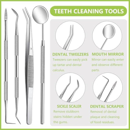 8 Pcs Dental Tools Pet Dog Teeth Cleaning Tool Kit, Stainless Steel Dental Picks Mouth Mirror Tooth Scraper Plaque Tartar Remover, Pets Oral Care Hygiene Set for Dogs and Cats Use with Case - Image 3