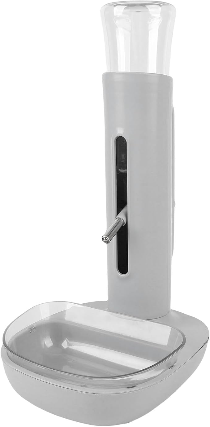 Pet Standing Water Dispenser Cat Dog Standing Bowl with Detachable Pole Automatically Feeding Water Height Adjustable for Cage, Crate (Grey)