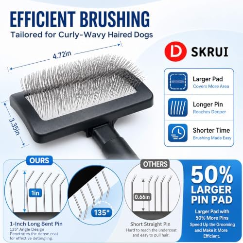 Dog Brush For Long Haired Dogs Poodles-Dog brushes for grooming&shedding-Large Firm Slicker Brush for Goldendoodles-With Soft Massage Grooming Stainless Steel Pins, Pet Grooming Wire Brush-25mm(1") - Image 3